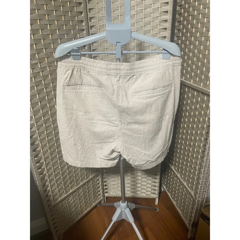 Abercrombie & Fitch Mens XL Linen Blend Stretch Pull On Shorts Oatmeal Beige